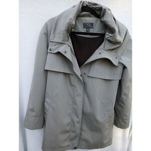 Women Rain Jacket Gallery New York LP Grey Pleated Collar Trench Coat